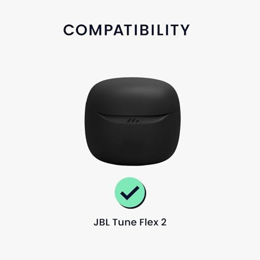 Black silicone earbuds charging case cover with rounded lid, top view