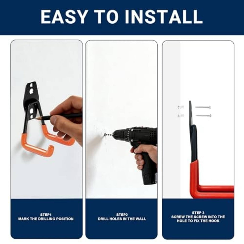 Easy-install orange wave wall hook with black base shown during mounting