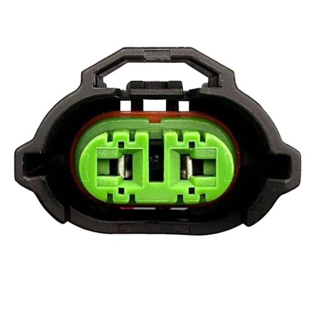 Fog light wiring harness adapter plug with green connector and black housing