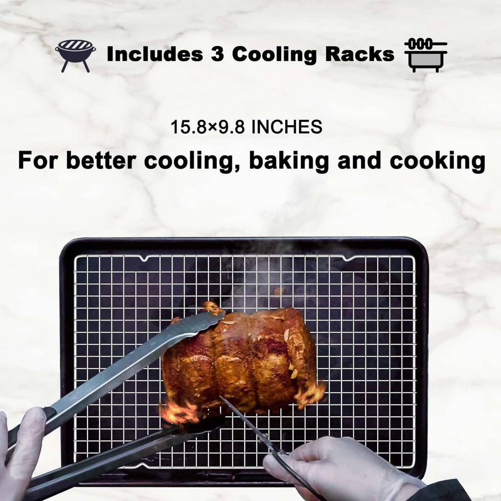 Silver cooling rack, 15.8 in x 9.8 in, with raised wire grid for better cooling