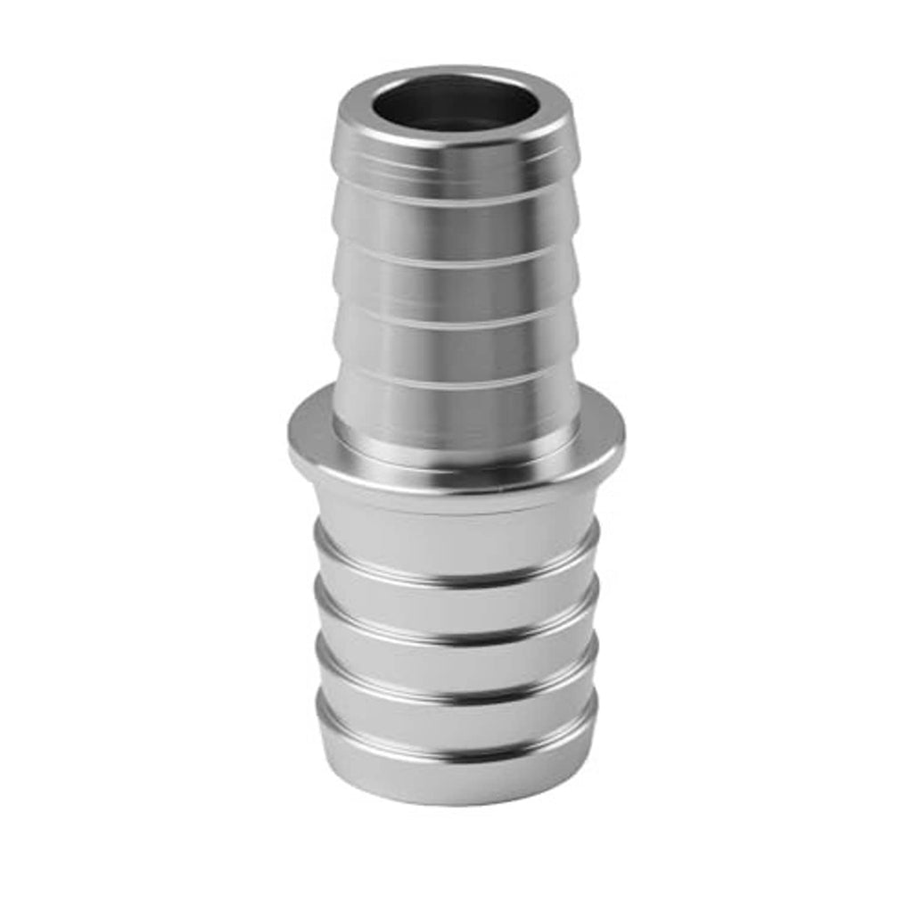 Silver aluminum radiator hose connector, ribbed barbed coupler from 5/8 to 3/4