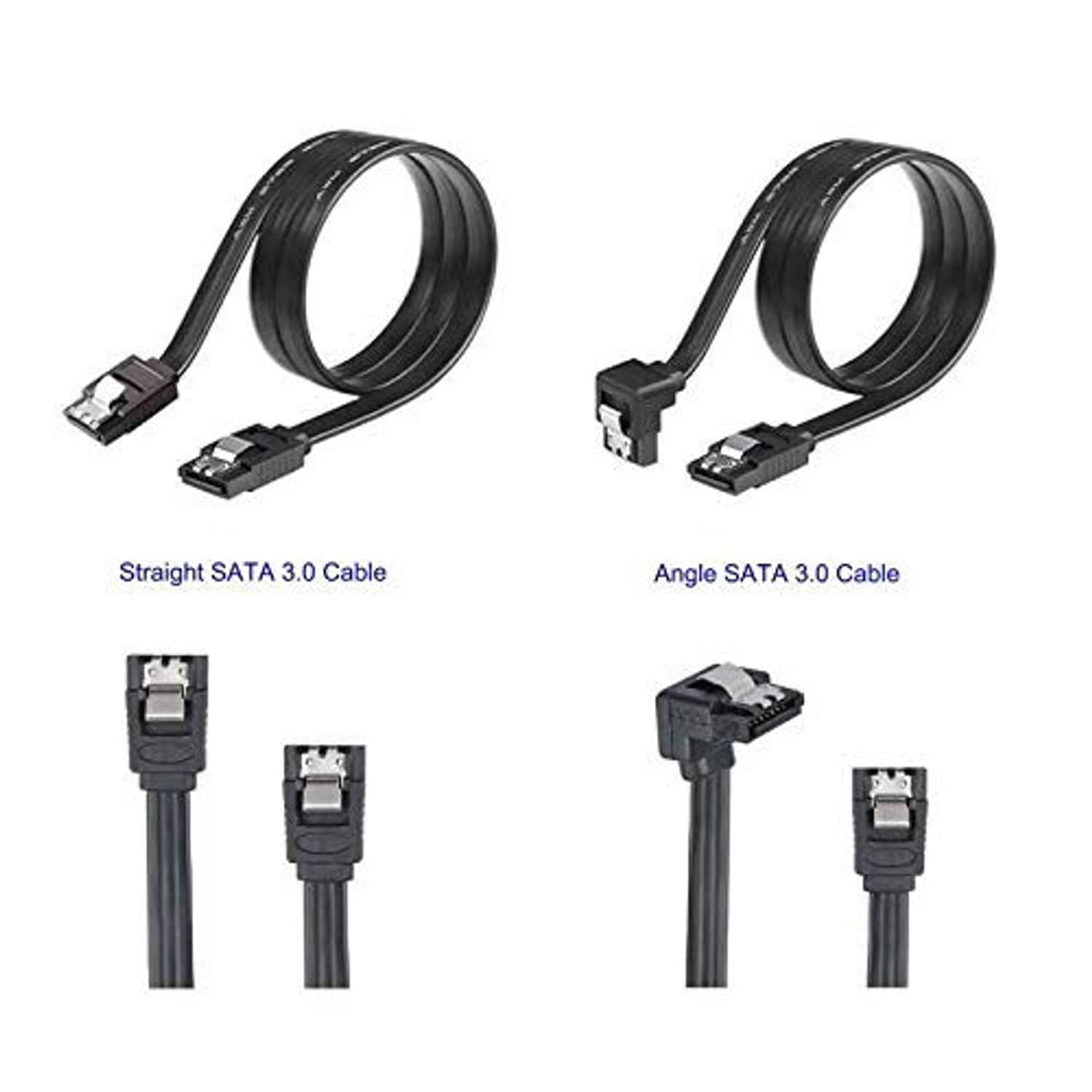 SATA 3.0 straight and angle data cable connectors shown side by side