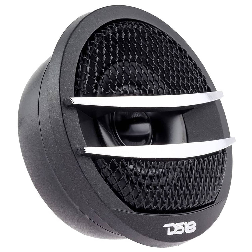 DS18 tweeter with black round housing, black mesh face, and silver center bar