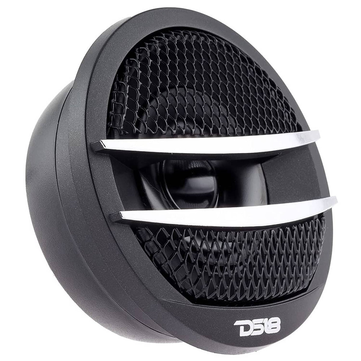 DS18 tweeter with black round housing, black mesh face, and silver center bar