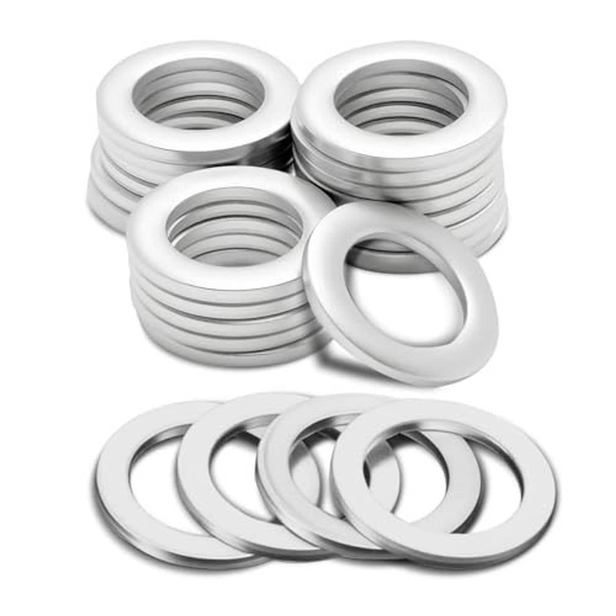 Set of oil drain plug gasket washers, silver metal crush washers with threaded center