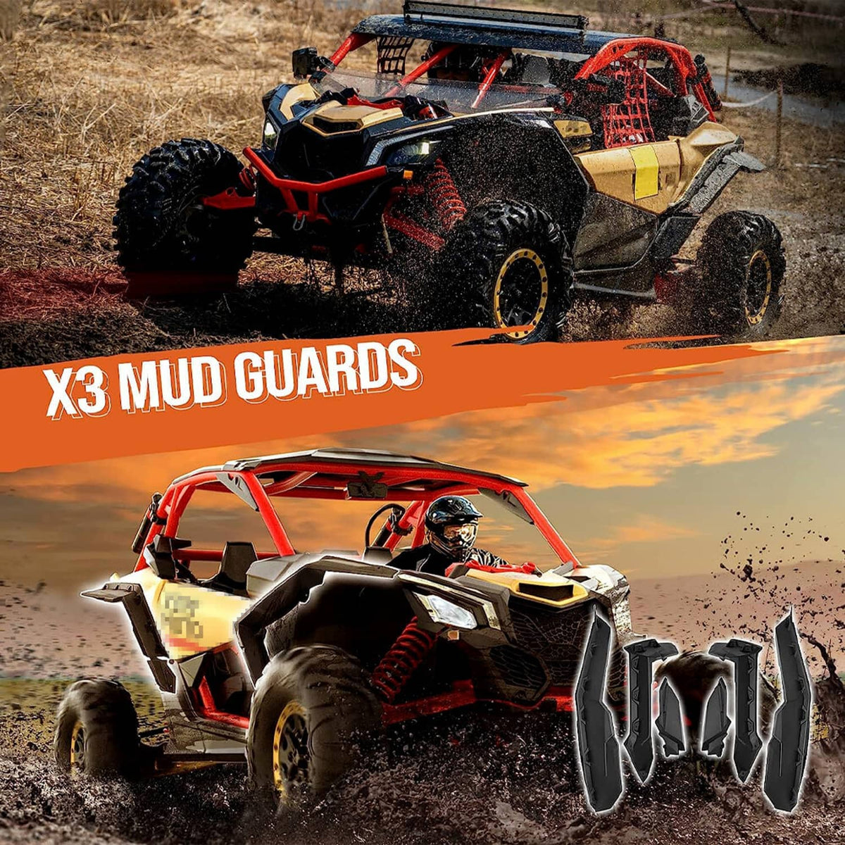 Off-road buggy with black extended fender flares along the wheel arches.