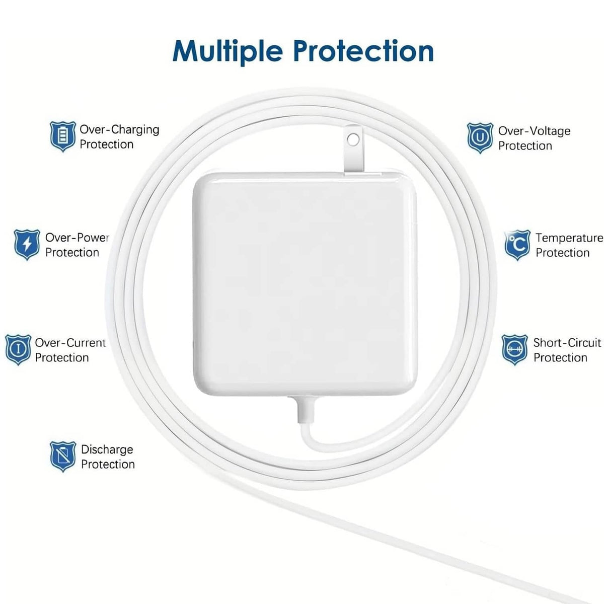White power adapter with protective design and coiled charging cable