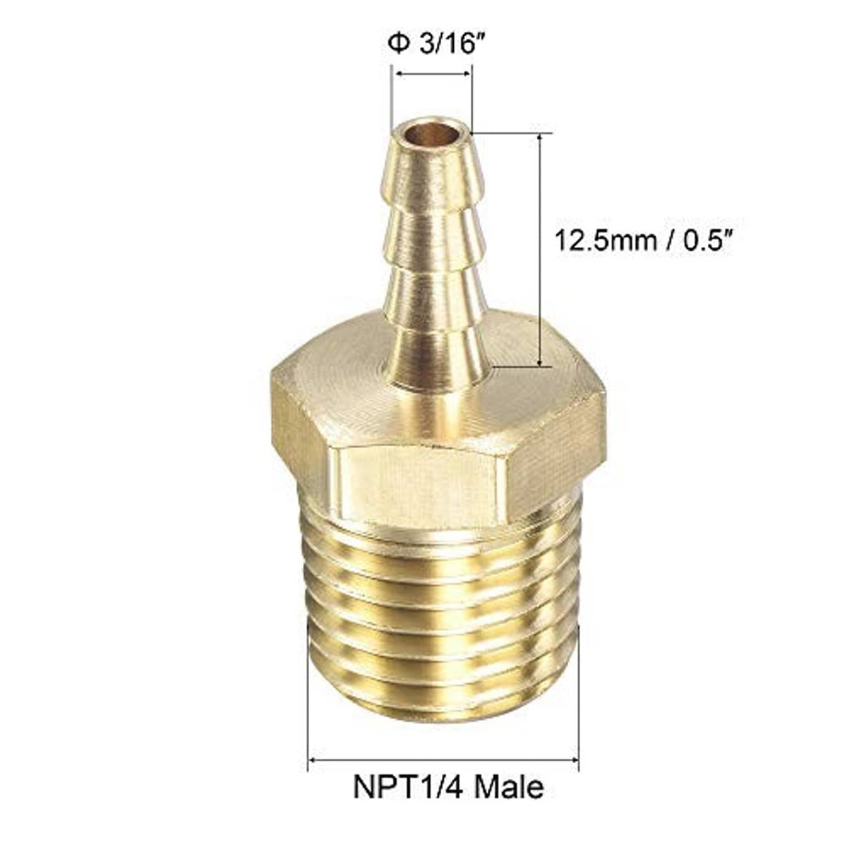 Brass straight hose barb fitting with barbed inlet and NPT 1/4 male threaded outlet
