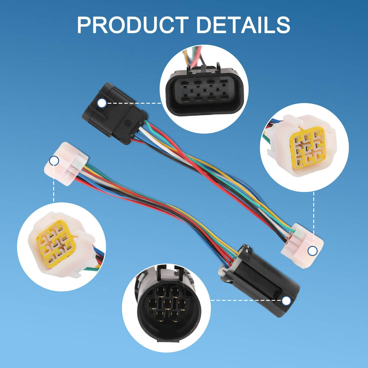 Air suspension wiring harness with multi-color leads and two plug connectors.