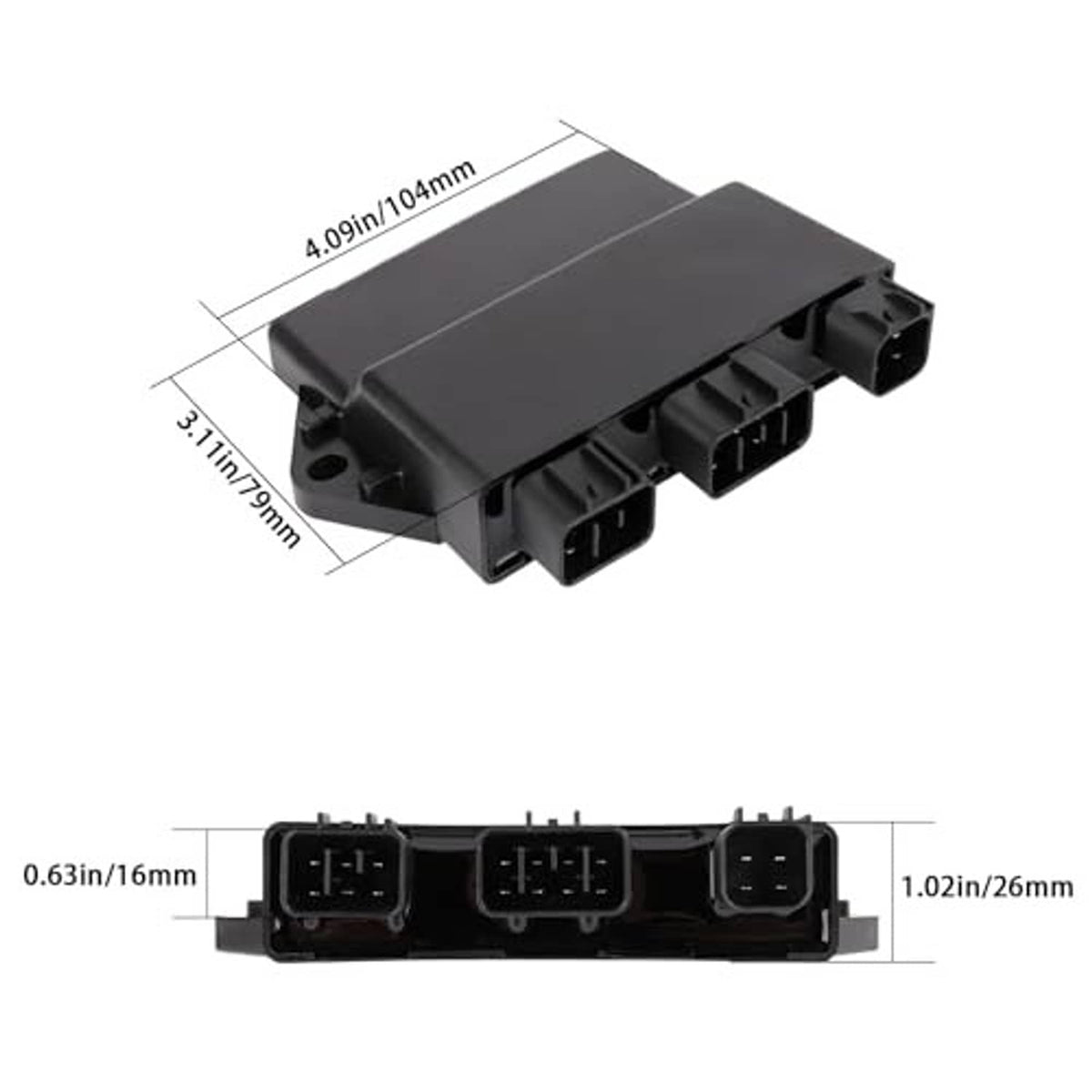 Black CDI box module with multi-pin connector and relay solenoid unit