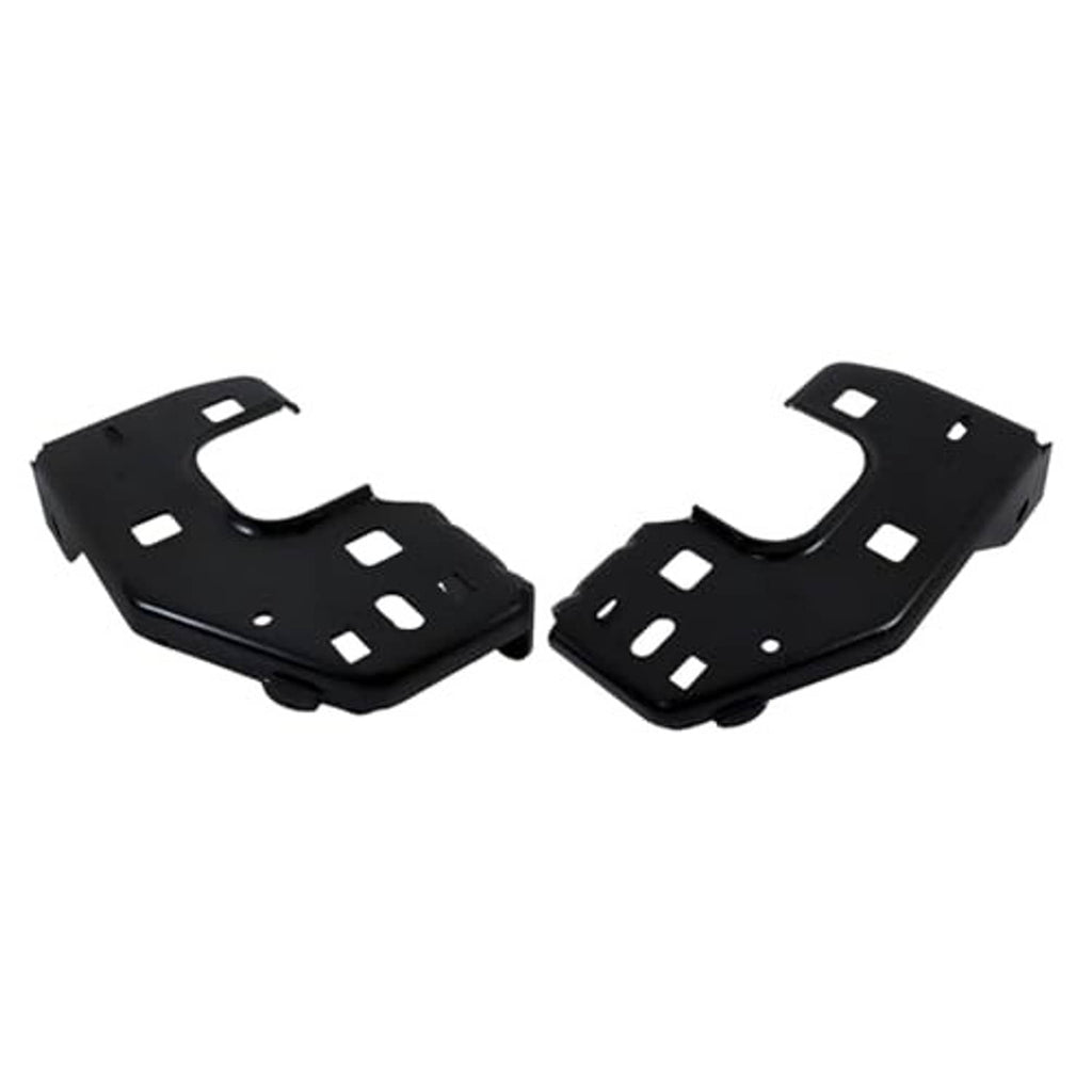 Pair of black front bumper inner brackets with multiple mounting holes and slots