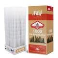 Pack of white pre-rolled cones with W-shaped tips, boxed display of 1000 cones