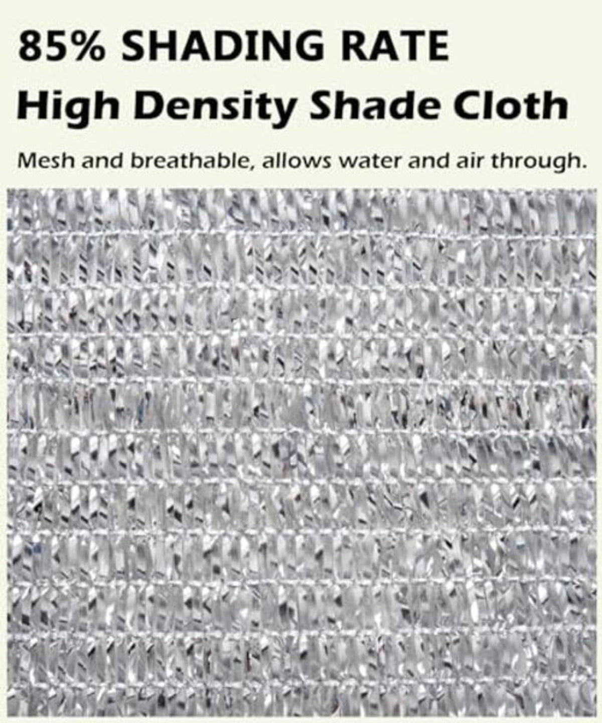 Silver high-density shade mesh fabric with tight woven pattern