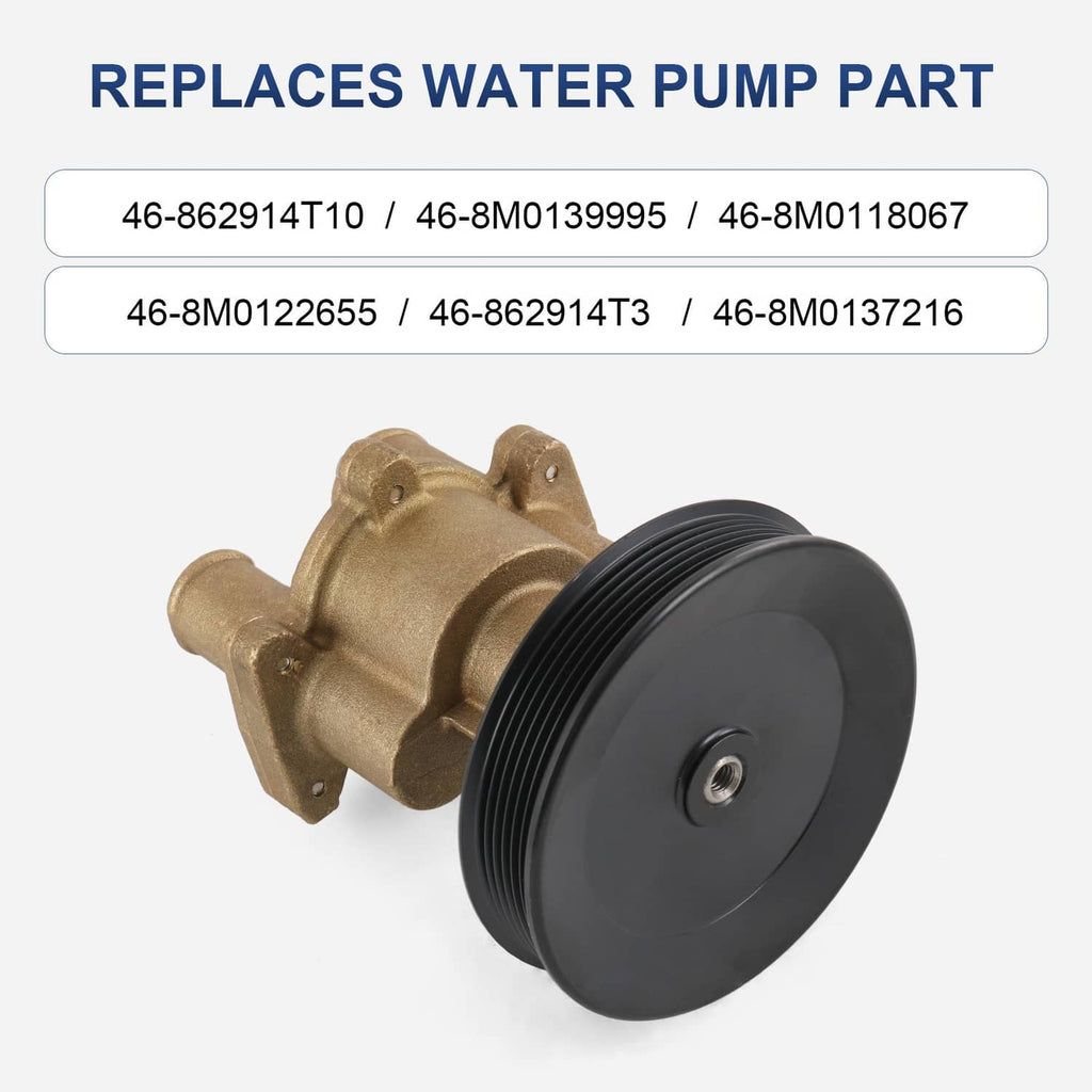Marine water pump with black pulley and brass valve body, angled view