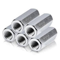 Zinc-plated hex coupling nuts with 3/8-24 threads, four-piece stack
