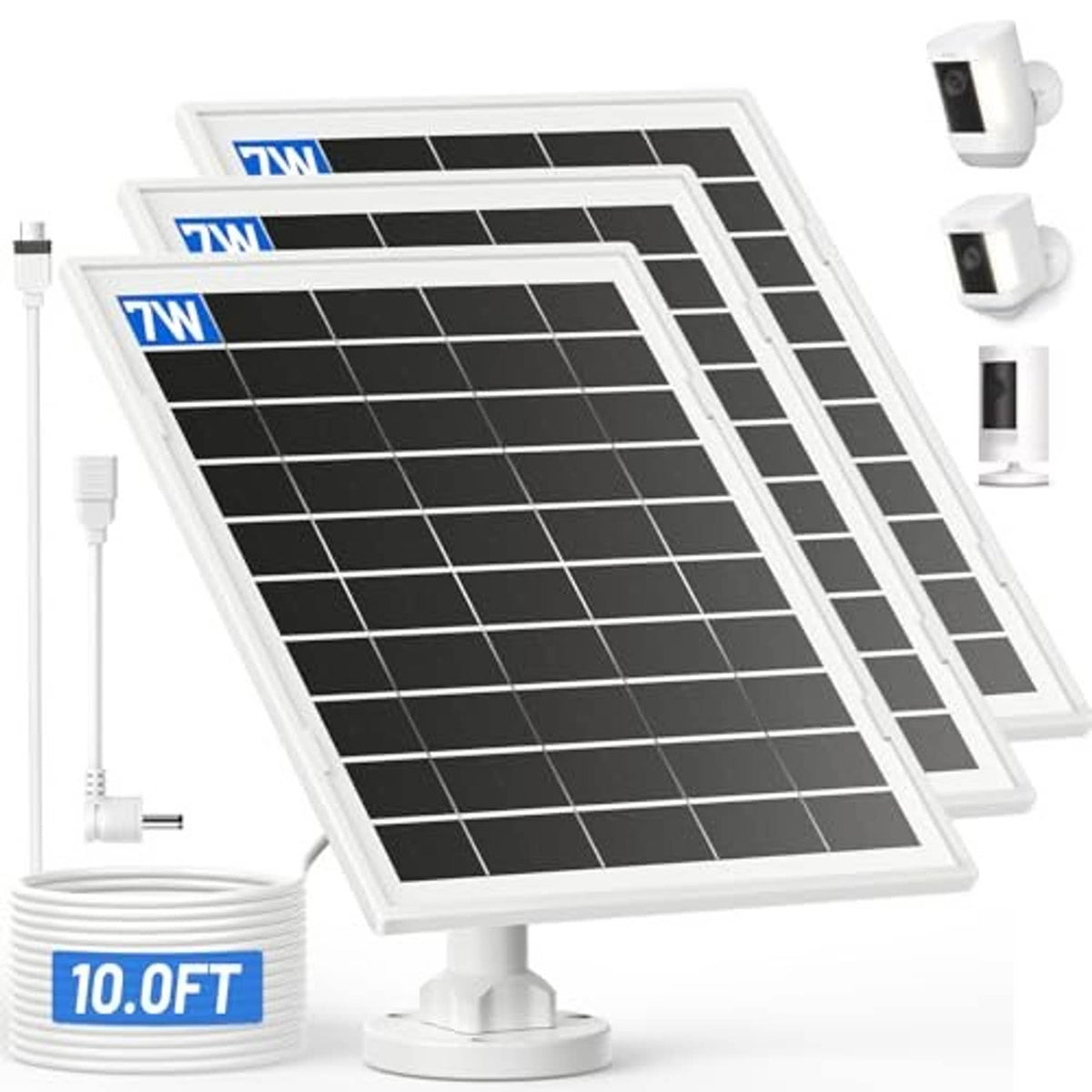White solar panel set with black cells and wall mount brackets