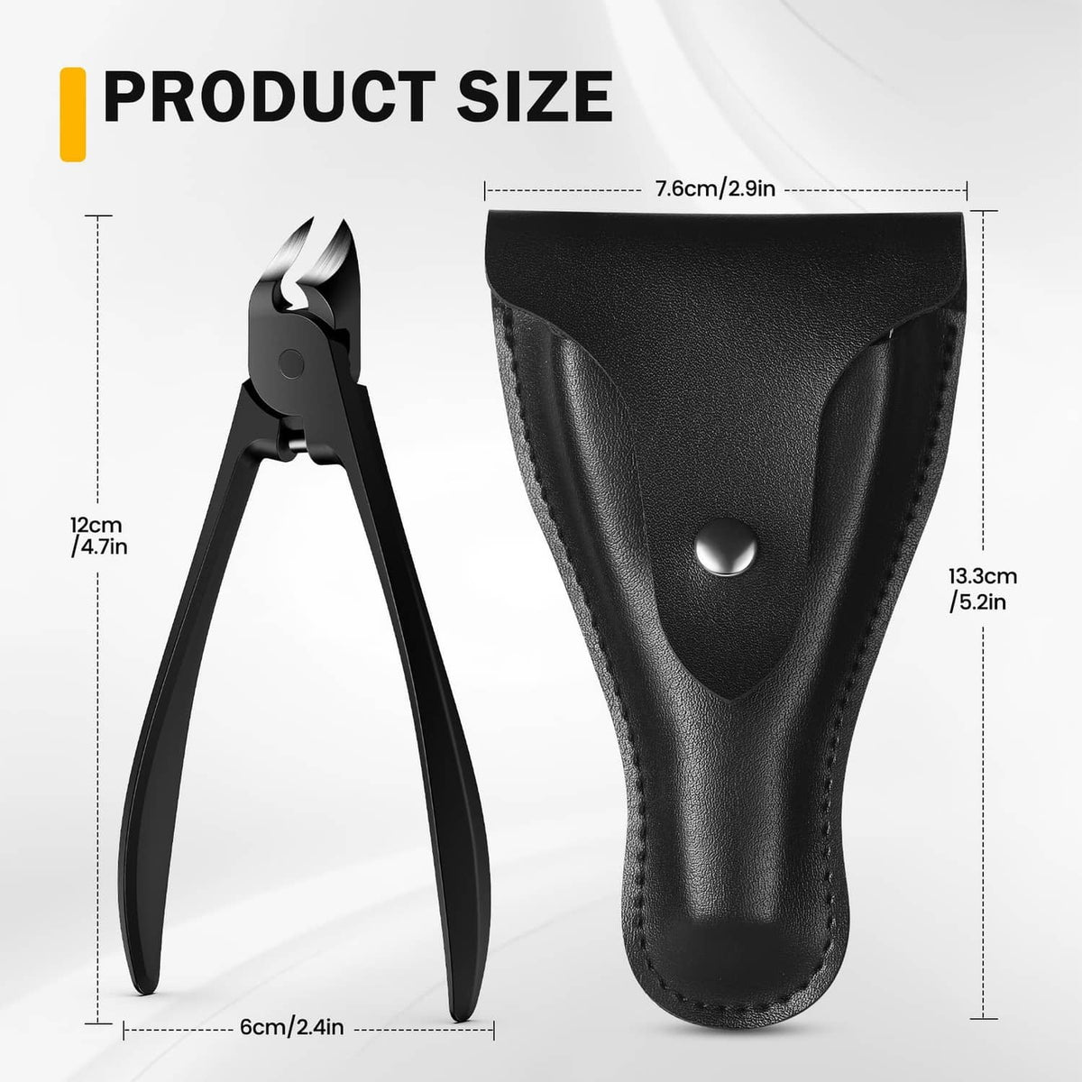 Black thick toe nail clippers with black leather storage pouch, sized for use