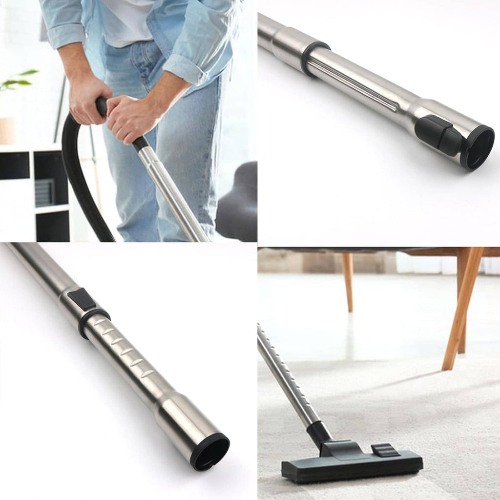 Silver vacuum extension wand with black collar and end nozzle