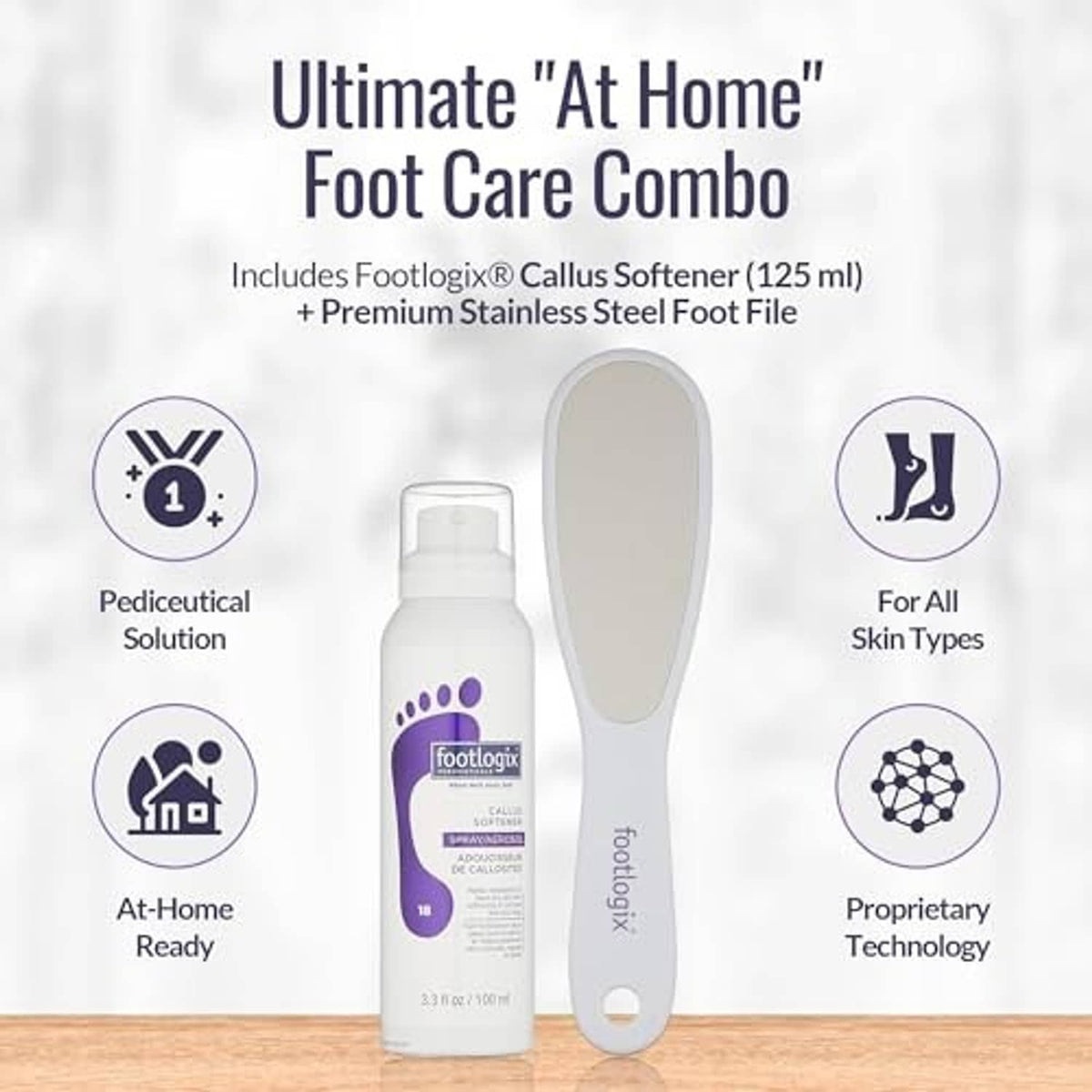 Foot callus softener spray bottle and stainless-steel foot file