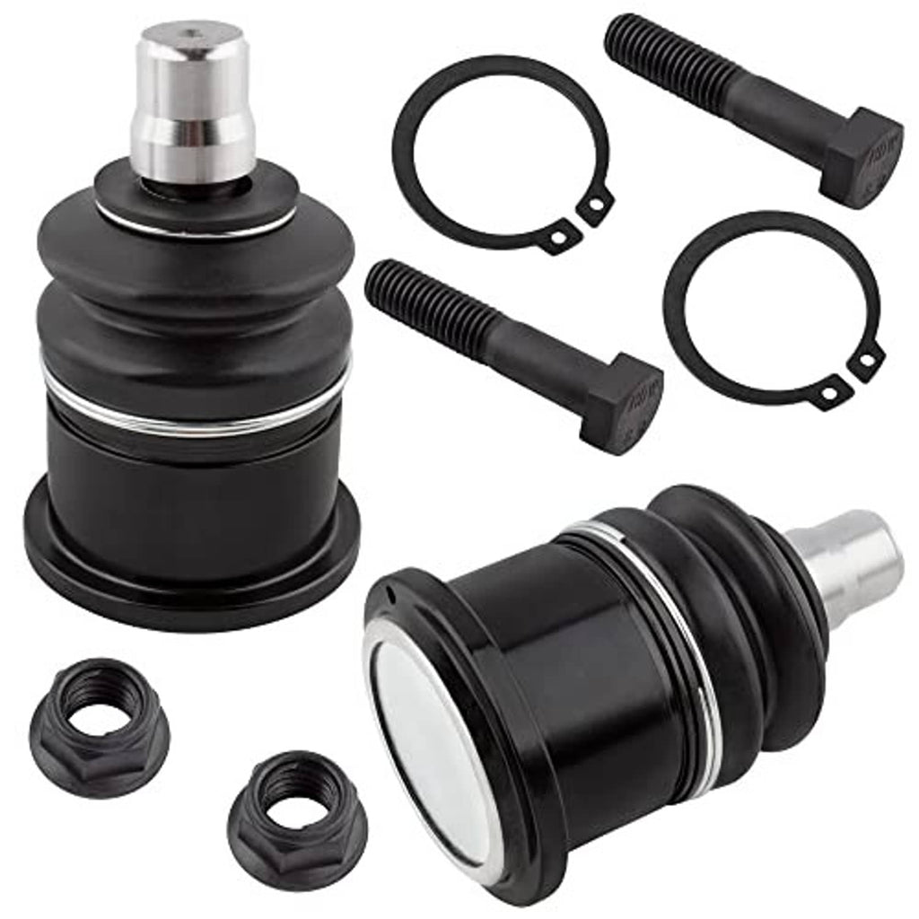 Front upper ball joint assembly with black boot, silver stud, included rings and bolts