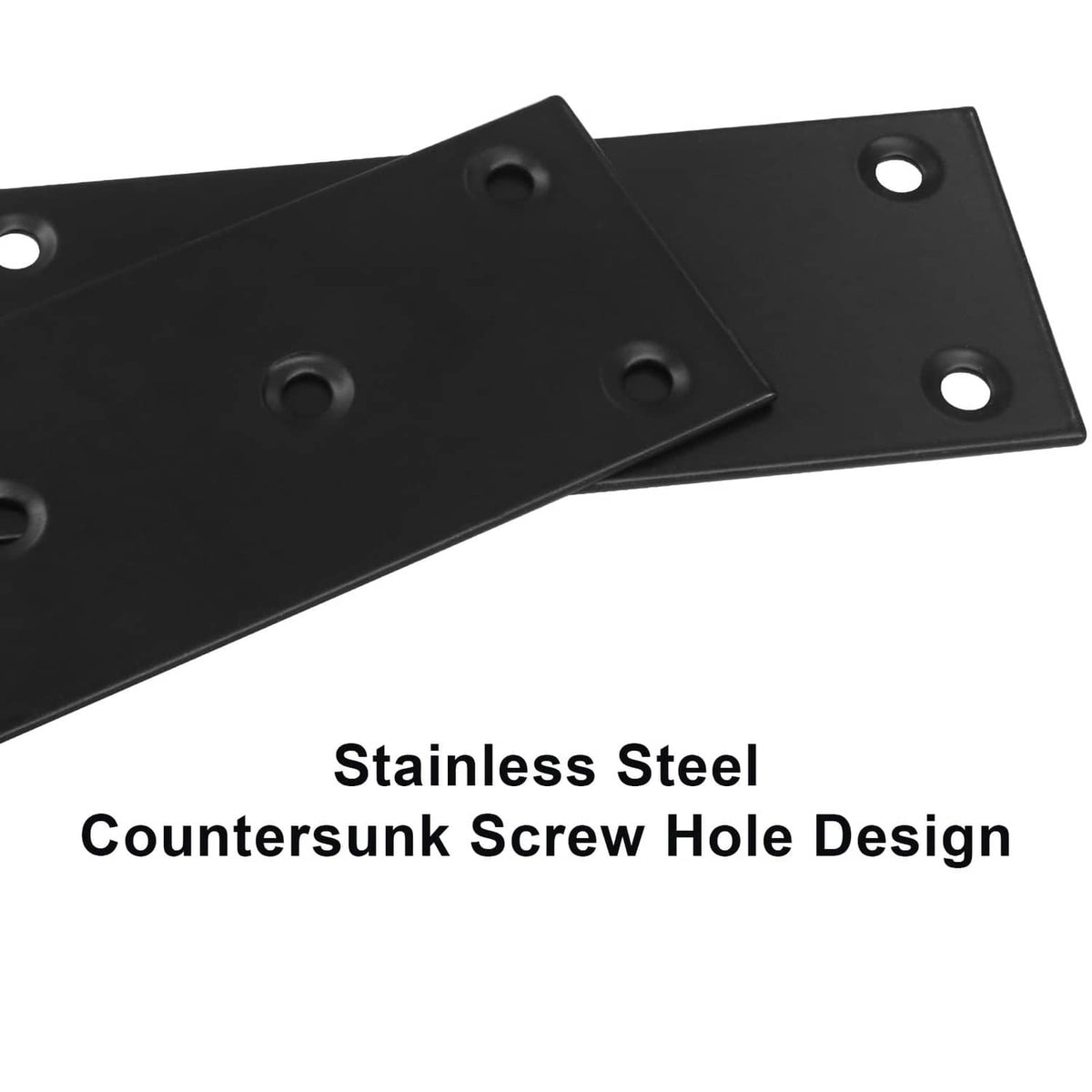 Murtenze black stainless steel mending plate close-up with countersunk screw holes