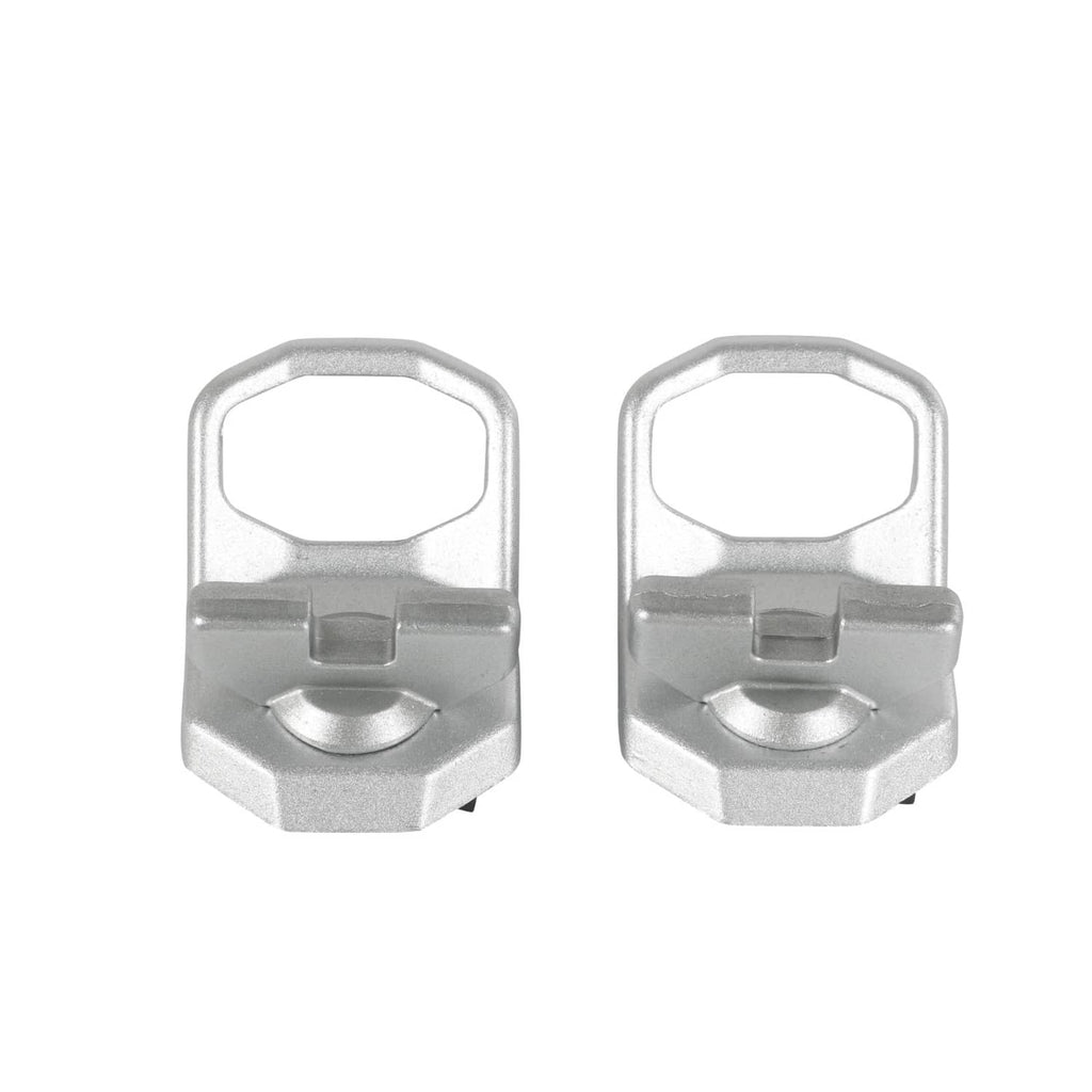 Pair of silver D-ring tie-down brackets with locking handle