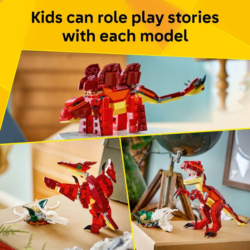 LEGO Creator dinosaur building toy with red dinosaur models for kids role play