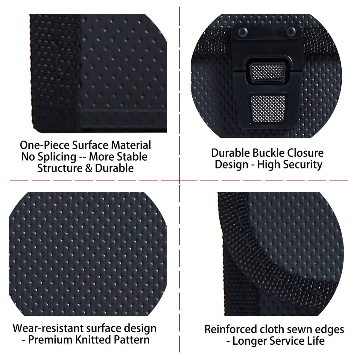 Black textured file folder with buckle, reinforced stitched edges, and one-piece surface