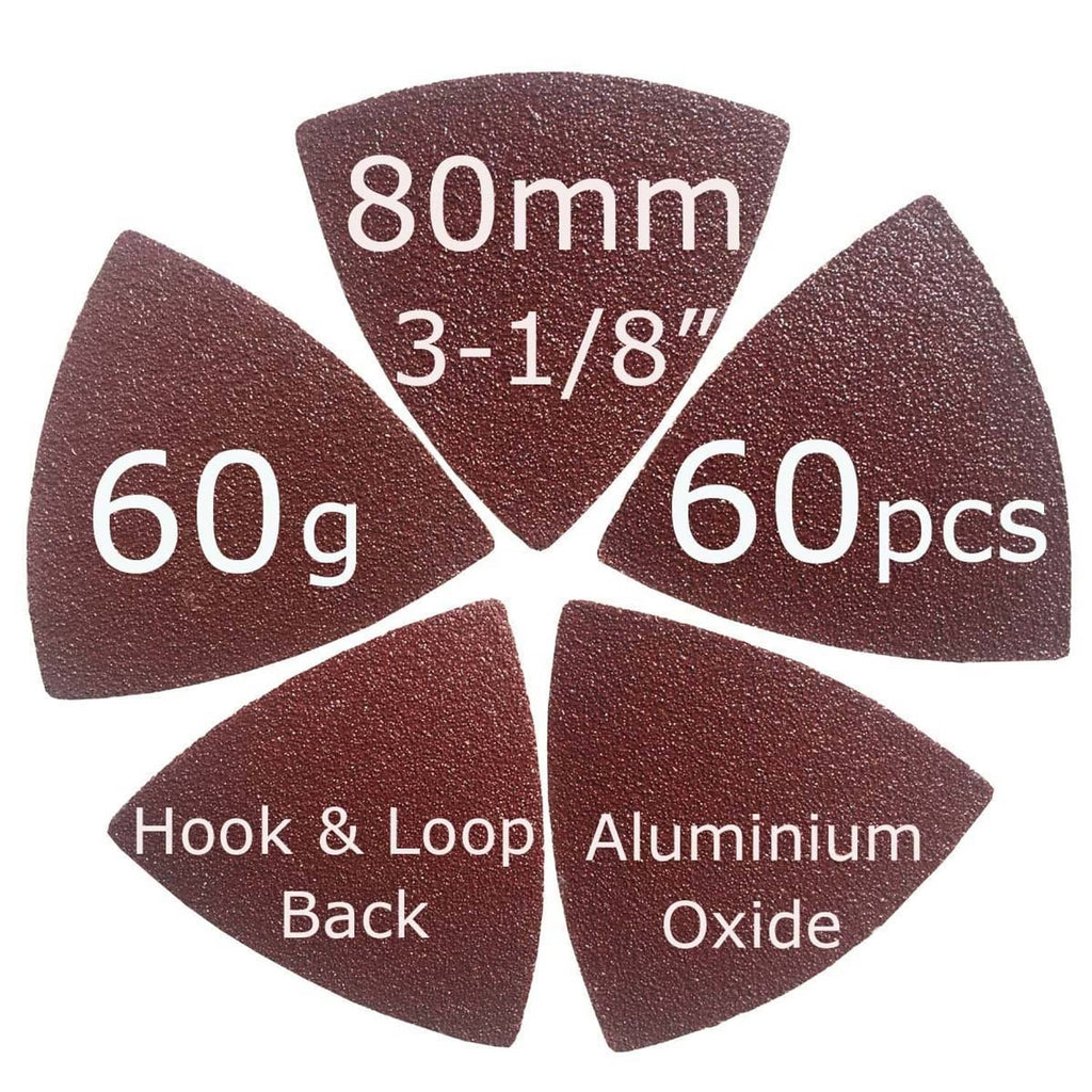 60-grit triangular sanding pads, 80mm (3-1/8in), hook-and-loop, 60 pcs