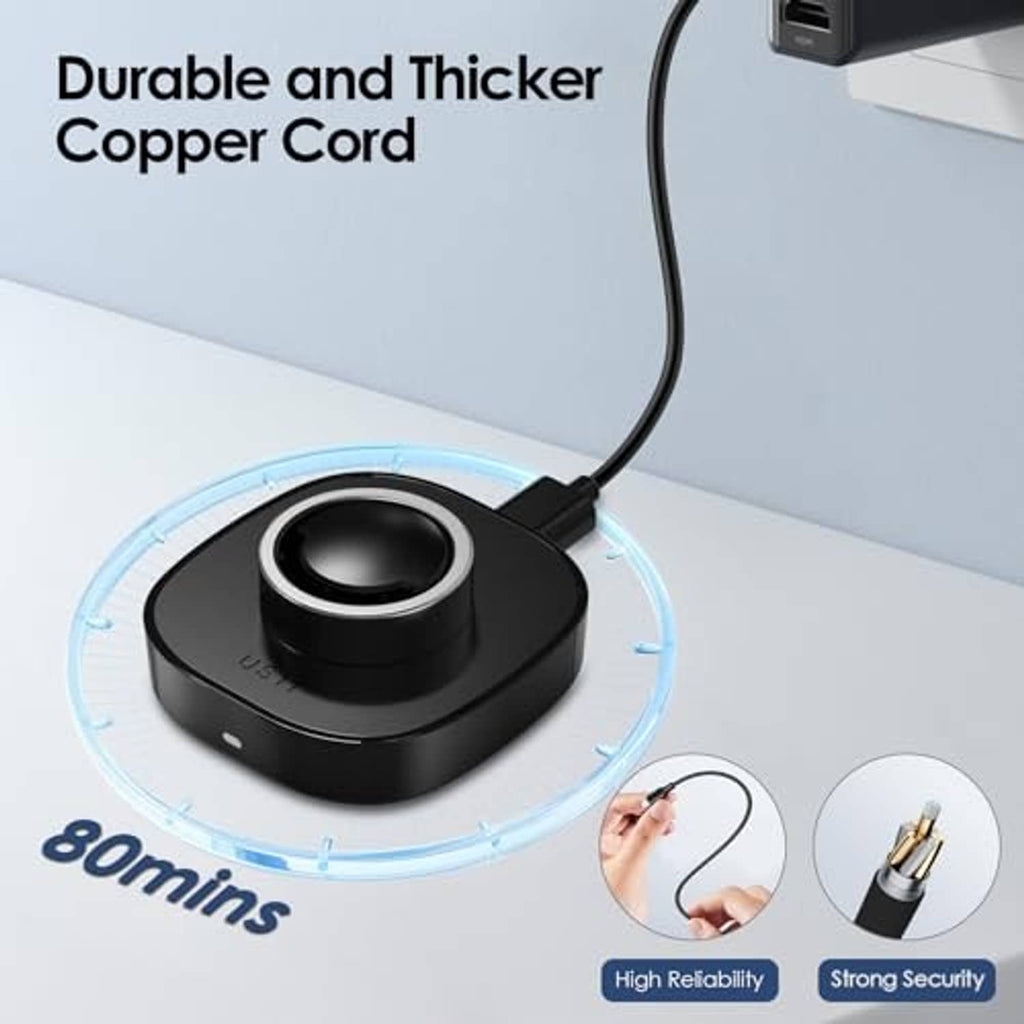 Black Oura Gen3 charging dock with metal ring top and thicker charging cord