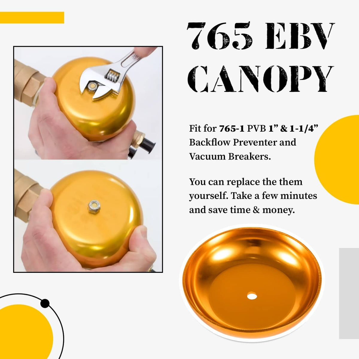Golden canopy dome cap and repair kit parts for a backflow preventer valve