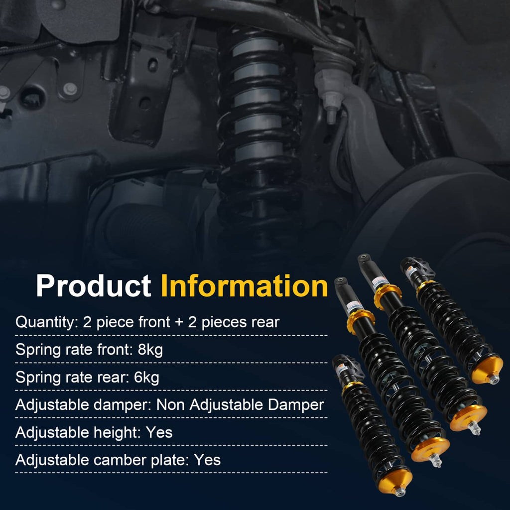 Coilover suspension strut assembly with black spring and gold adjustment collar