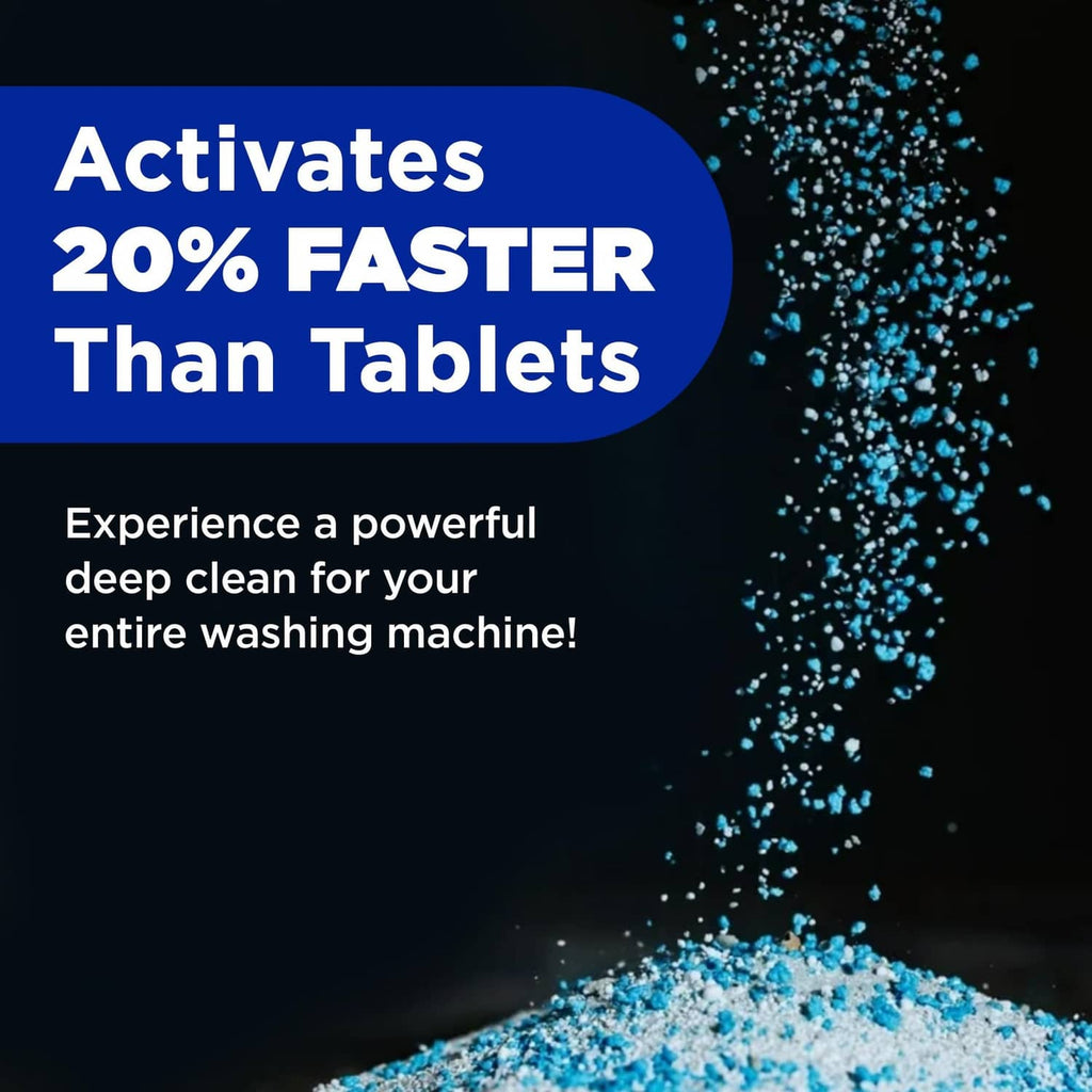 Tide washing machine cleaner activator graphic with blue sparkle particles