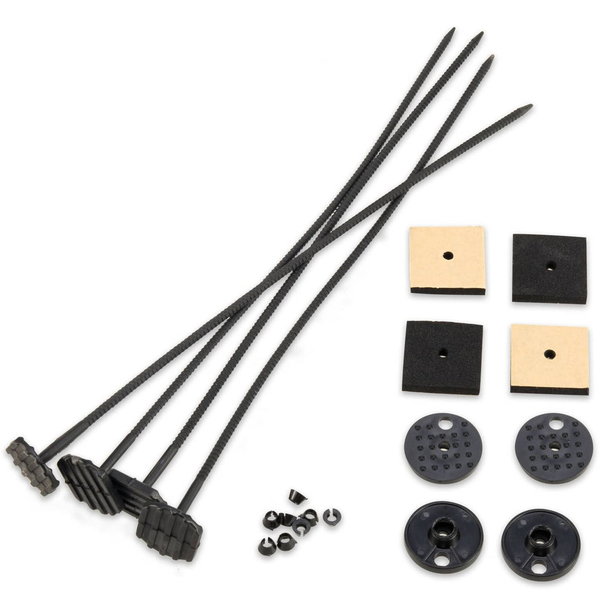 Cable ties and mounting pads with screws and circular plate connectors