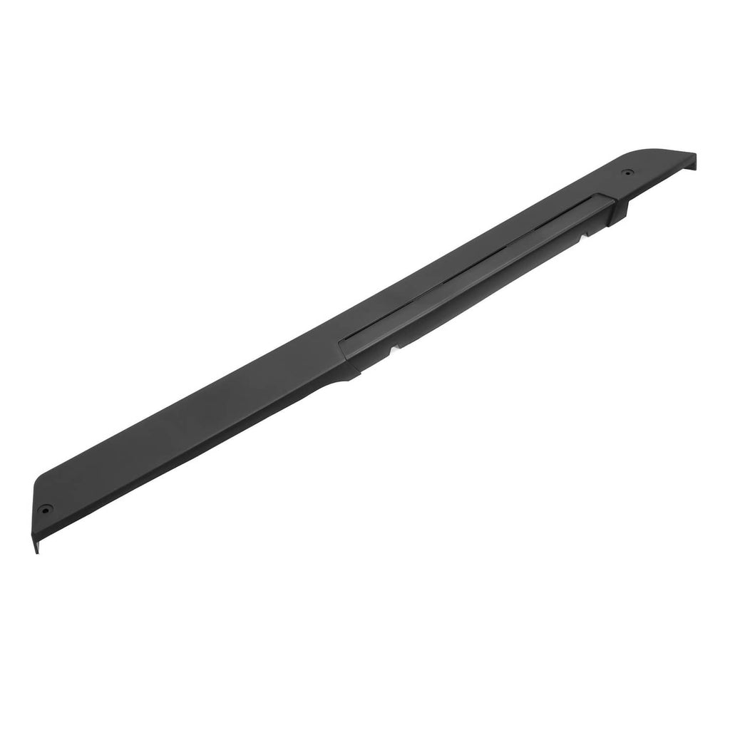 Black rocker panel, side edge view with end cap and mounting stud hole