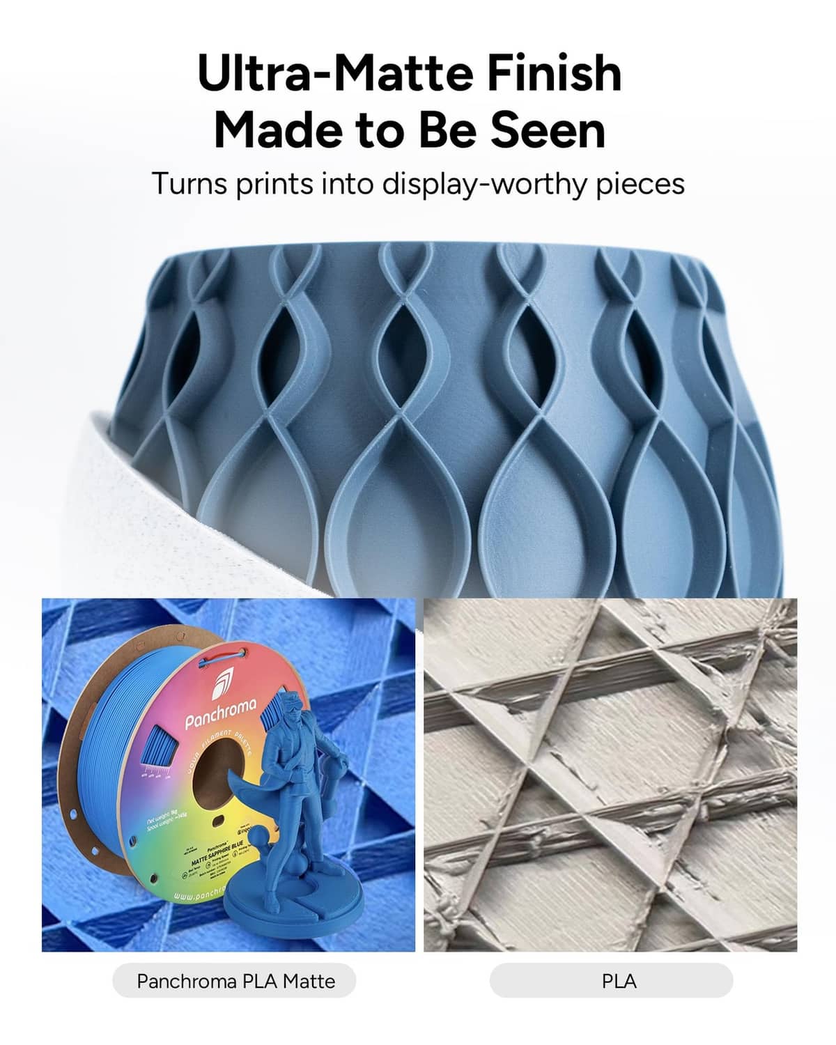 Light blue matte 3D-printed model with smooth ultra-matte surface texture