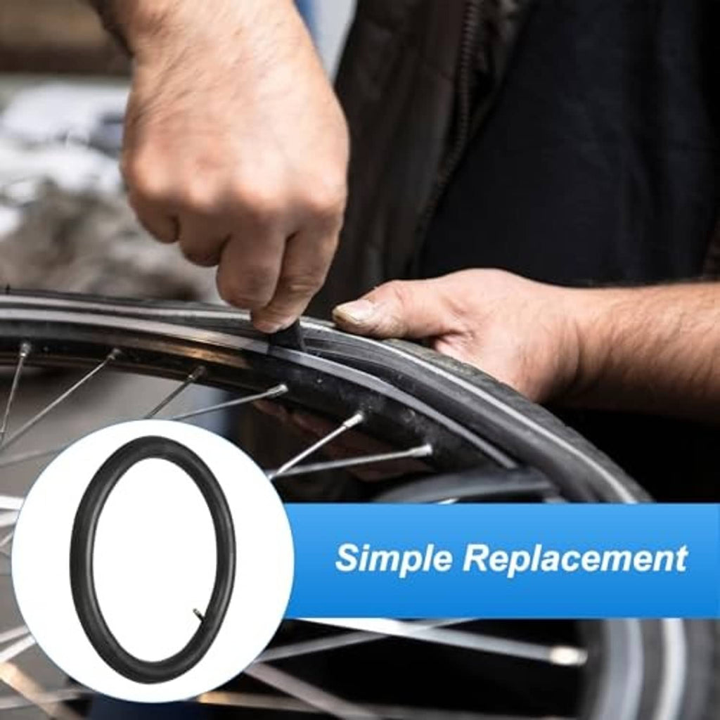 Rubber bicycle inner tube with standard valve, on a wheel rim