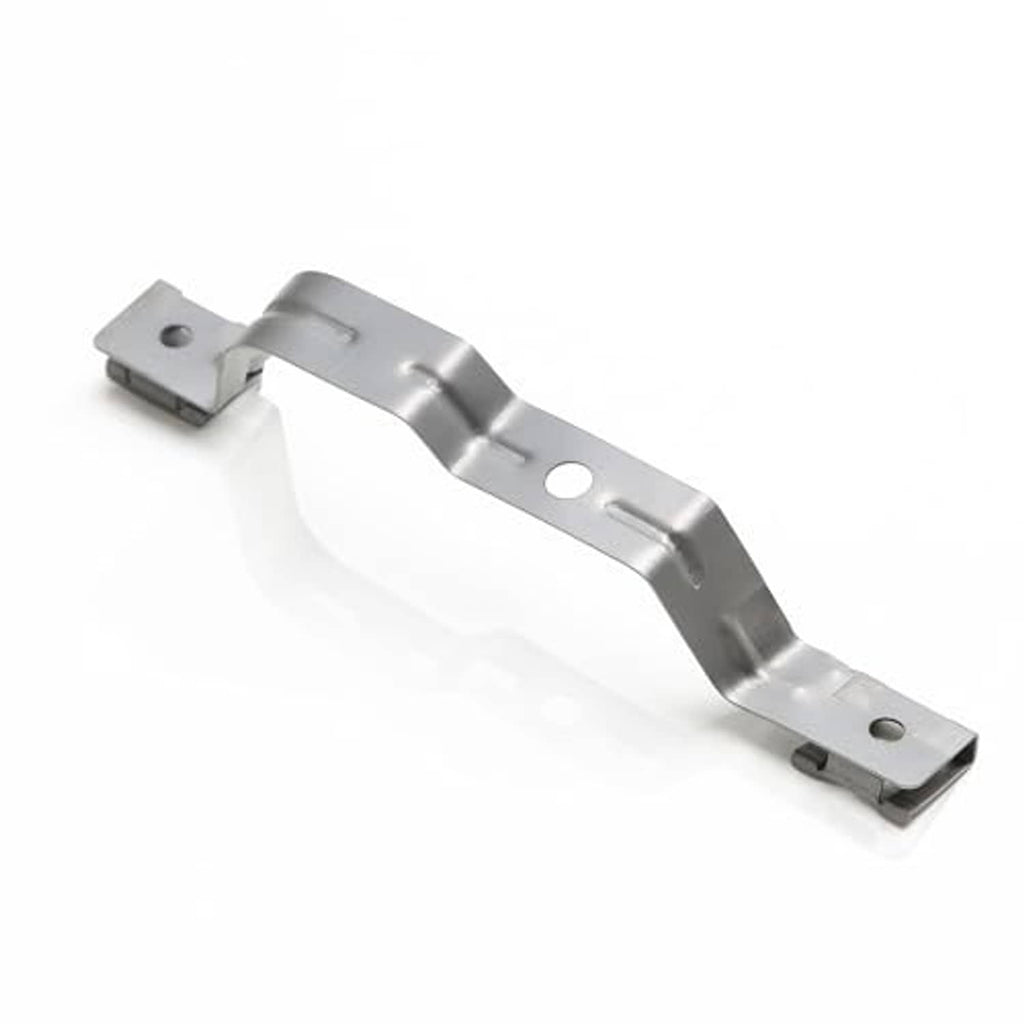 Silver steel bumper liner bracket, right front side, elongated with bolt holes