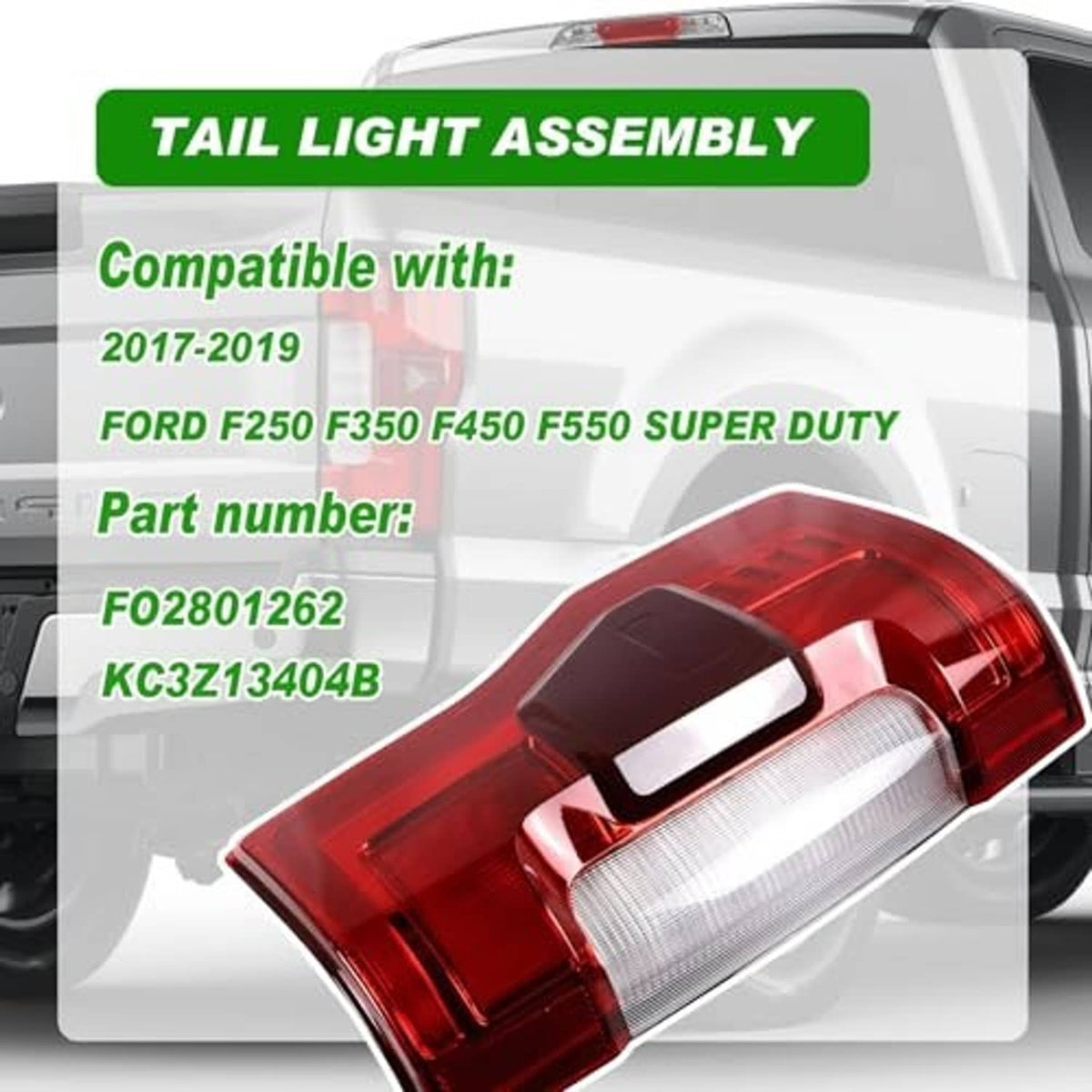 Angled view of tail light lens assembly with red segments and clear light panel