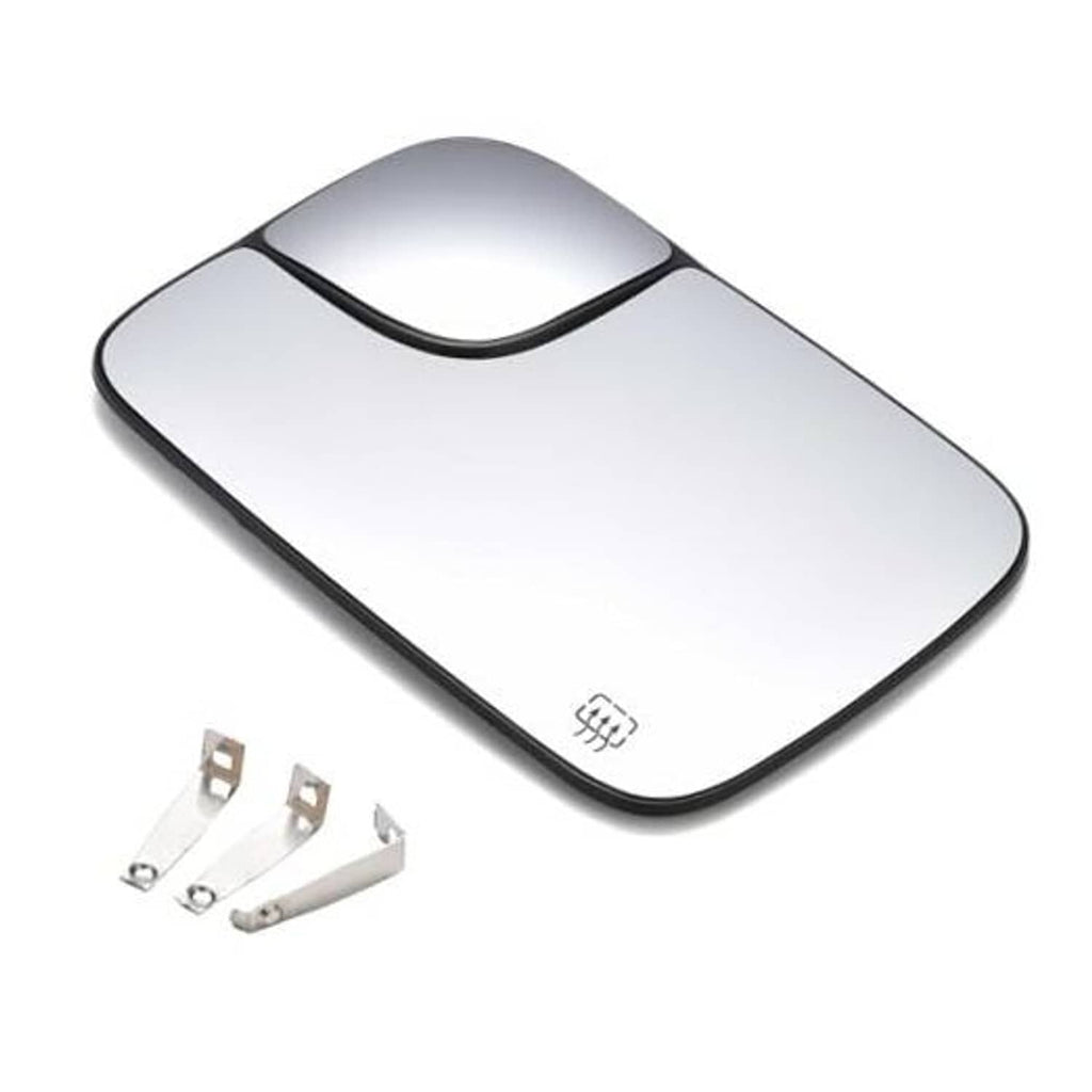 Heated left driver side mirror glass, curved clear pane with mounting clips