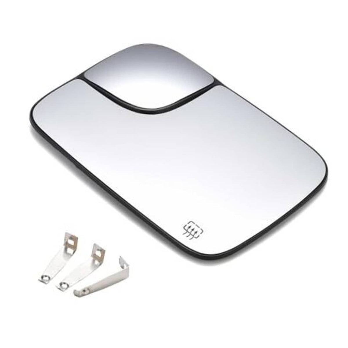 Heated left driver side mirror glass, curved clear pane with mounting clips
