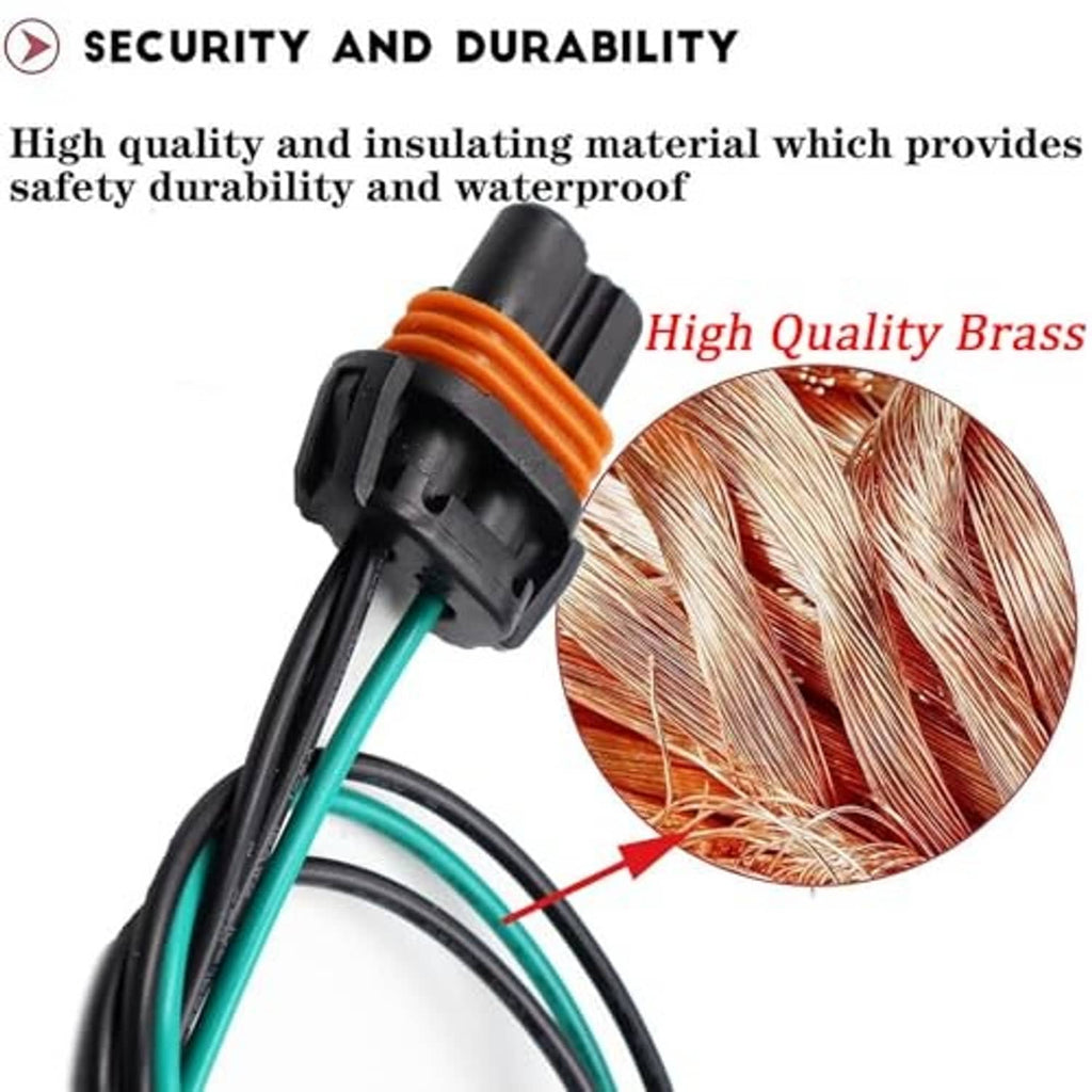 Headlight wiring connector with orange grommet, green/black cable, brass contact insert