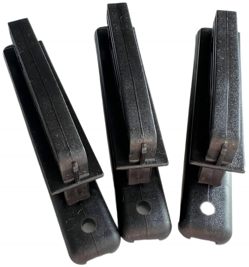 Electric fence polytape insulator brackets, black plastic with mounting holes