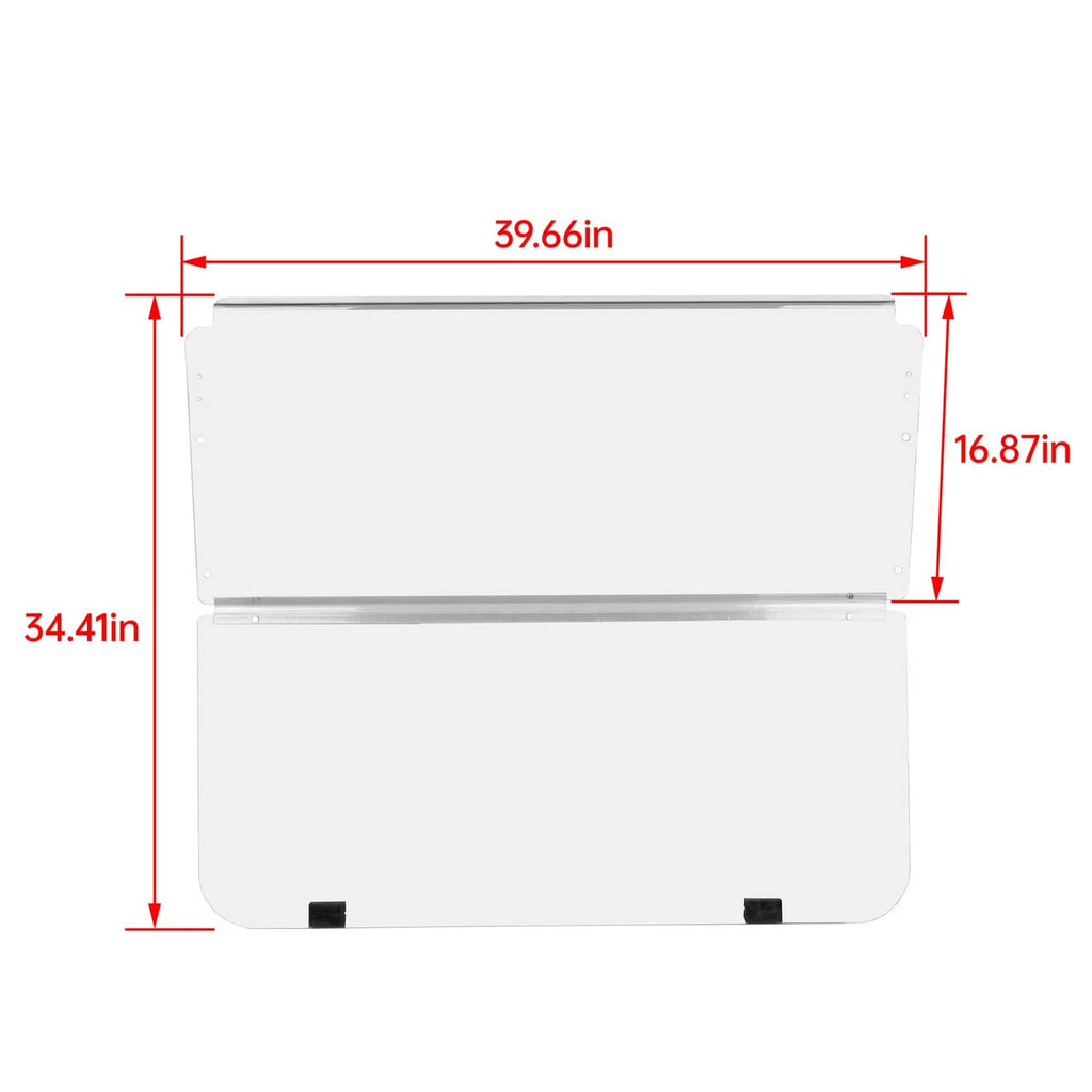 Folding windshield panel size: 39.66 x 34.41 x 16.87 in