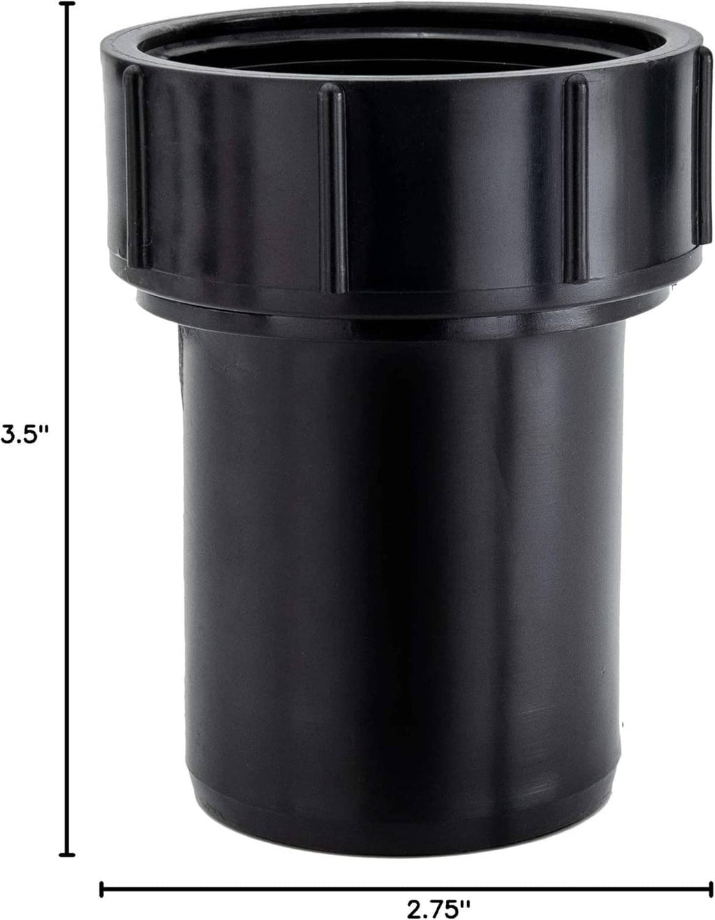 Black ABS drain fitting; slip-fit tailpiece with visible size markings