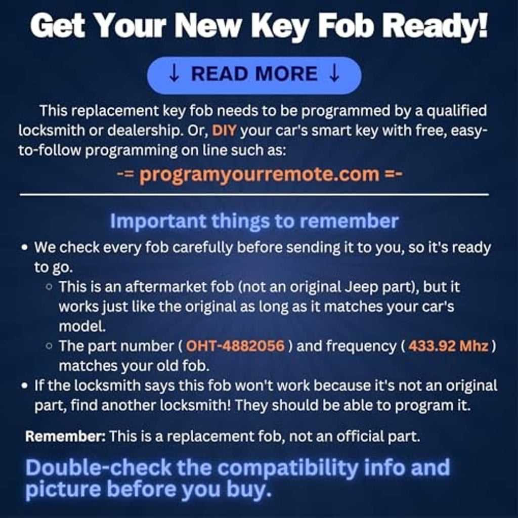 Replacement key fob programming instructions for getting the remote ready