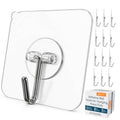 Clear adhesive wall hook with stainless-steel double hook on round mounting base