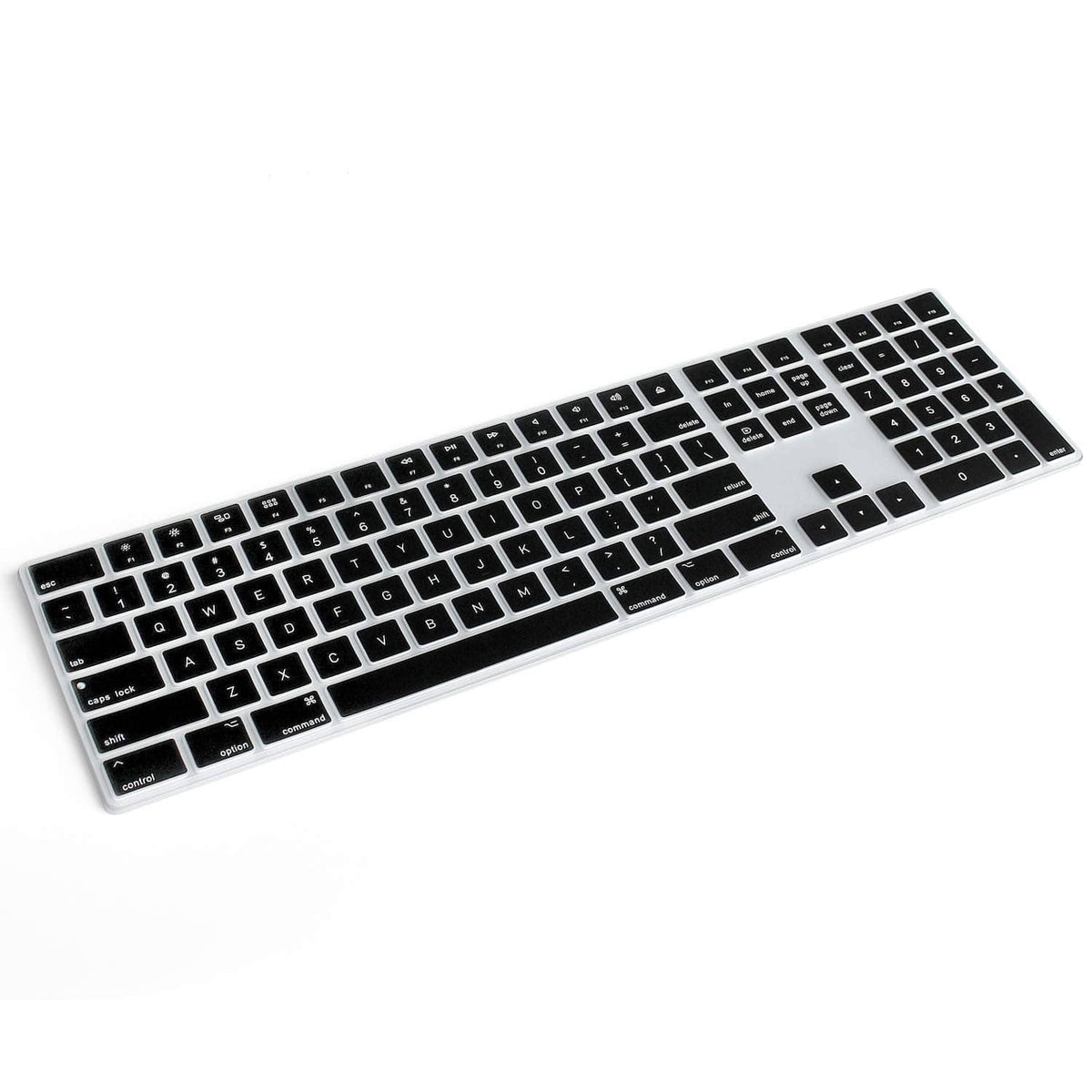 Silicone keyboard cover for full-size keyboard with black key layout and white frame