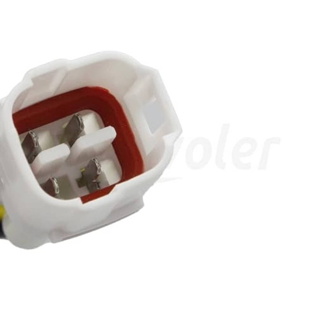 White electrical connector housing showing internal metal contacts