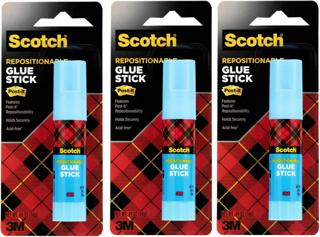 Repositionable glue stick with light blue cylinder, Scotch branded blister pack